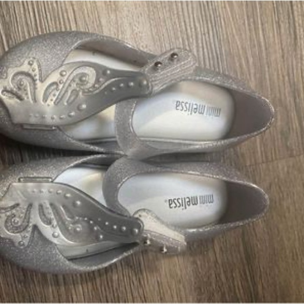 Mini Melissa silver butterfly shoes size 8